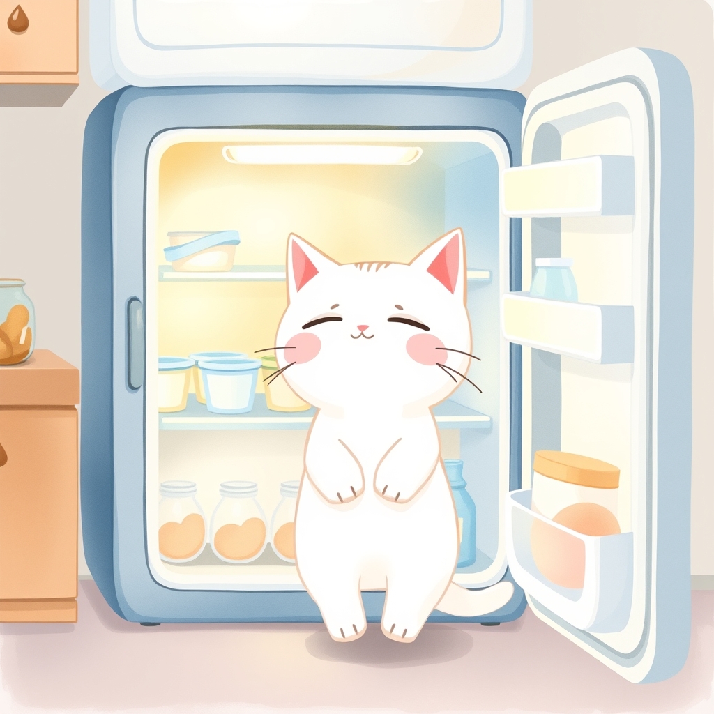 冷蔵庫の前のちびちゃん