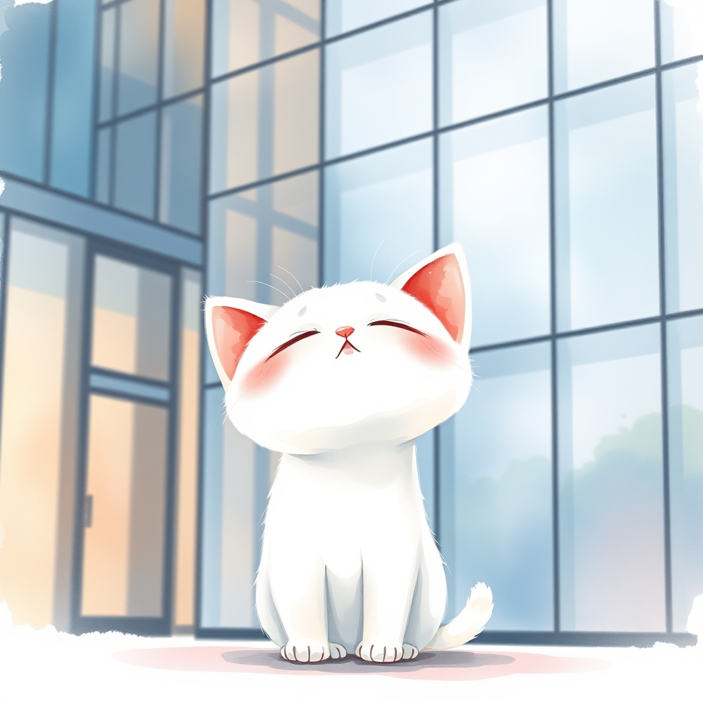 新しいビルを見上げるちびちゃん