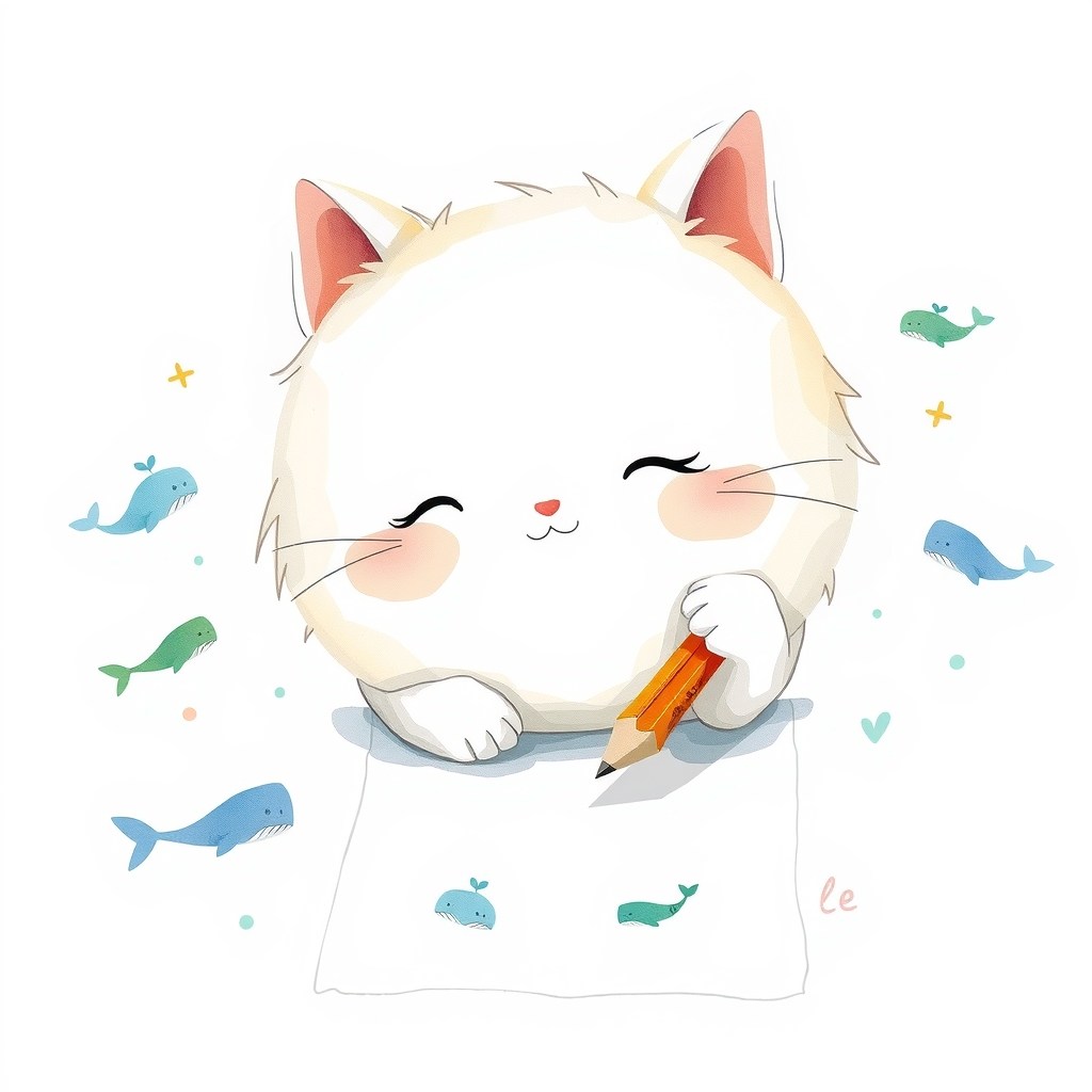 お絵描きする白猫