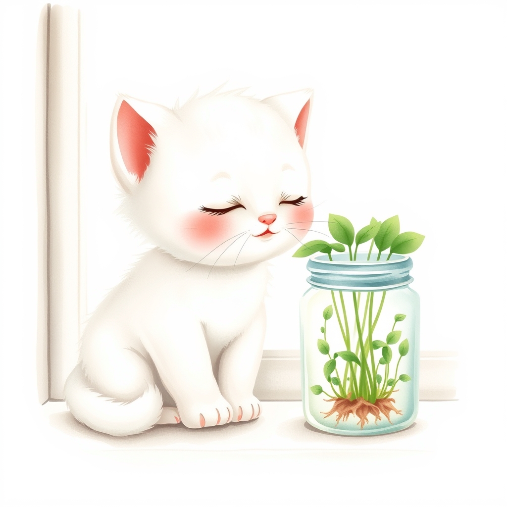 瓶 の ヨモギ を のぞきこむ maomao