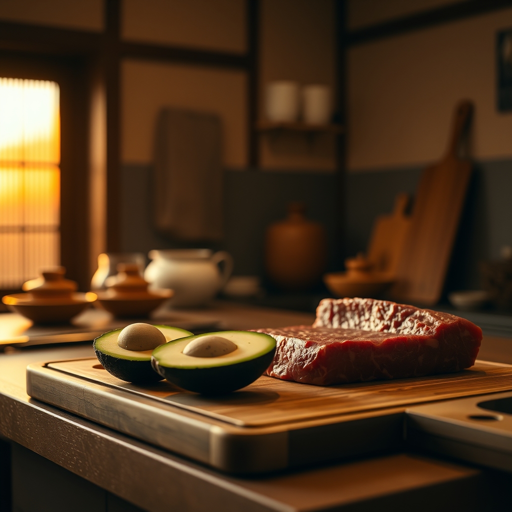 アボカドと牛肉の、夜ごはん