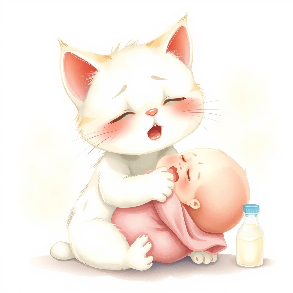 白猫と赤ちゃん